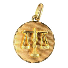 Load image into Gallery viewer, Vintage French Libra Starsign Zodiac 18K Yellow Gold Charm Medal Pendant