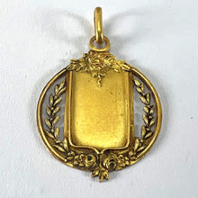 Load image into Gallery viewer, Antique French Shield Flowers Roses Leaves Wreath 18K Yellow Gold Medal Pendant
