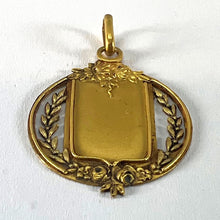 Load image into Gallery viewer, Antique French Shield Flowers Roses Leaves Wreath 18K Yellow Gold Medal Pendant