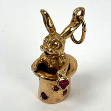 Load image into Gallery viewer, French Rabbit Heart Magician Hat 18K Yellow Gold Ruby Charm Pendant