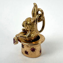 Load image into Gallery viewer, French Rabbit Heart Magician Hat 18K Yellow Gold Ruby Charm Pendant