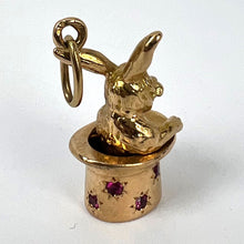Load image into Gallery viewer, French Rabbit Heart Magician Hat 18K Yellow Gold Ruby Charm Pendant