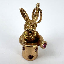 Load image into Gallery viewer, French Rabbit Heart Magician Hat 18K Yellow Gold Ruby Charm Pendant