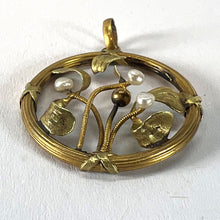 Load image into Gallery viewer, French Mistletoe Leaves and Berries Love 18K Yellow Gold Pearl Charm Pendant