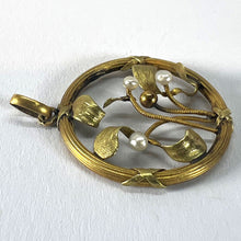 Load image into Gallery viewer, French Mistletoe Leaves and Berries Love 18K Yellow Gold Pearl Charm Pendant