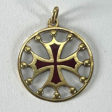 Load image into Gallery viewer, Vintage French 18K Yellow Gold Red Enamel Maltese Cross Medal Charm Pendant