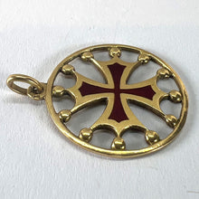 Load image into Gallery viewer, Vintage French 18K Yellow Gold Red Enamel Maltese Cross Medal Charm Pendant