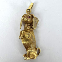 Load image into Gallery viewer, Large Dachshund Dog 18K Yellow White Gold Ruby Charm Pendant