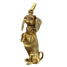 Load image into Gallery viewer, Large Dachshund Dog 18K Yellow White Gold Ruby Charm Pendant