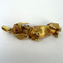 Load image into Gallery viewer, Large Dachshund Dog 18K Yellow White Gold Ruby Charm Pendant