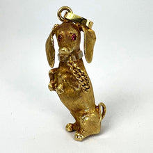 Load image into Gallery viewer, Large Dachshund Dog 18K Yellow White Gold Ruby Charm Pendant