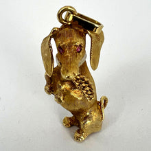 Load image into Gallery viewer, Large Dachshund Dog 18K Yellow White Gold Ruby Charm Pendant