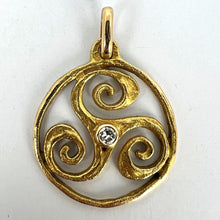Load image into Gallery viewer, French Pierre Toulhart Triskel Triskelion 18K Yellow Gold Diamond Pendant