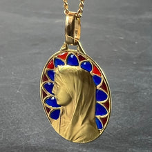Load image into Gallery viewer, French Dropsy Virgin Mary Plique A Jour Enamel 18K Yellow Gold Pendant Medal