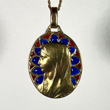 Load image into Gallery viewer, French Dropsy Virgin Mary Plique A Jour Enamel 18K Yellow Gold Pendant Medal