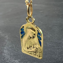 Load image into Gallery viewer, French Madonna and Child Plique A Jour Enamel 18K Yellow Gold Charm Pendant