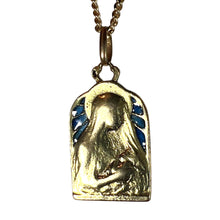 Load image into Gallery viewer, French Madonna and Child Plique A Jour Enamel 18K Yellow Gold Charm Pendant