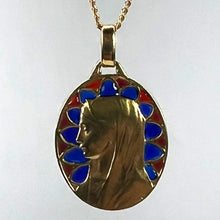 Load image into Gallery viewer, French Dropsy Virgin Mary Plique A Jour Enamel 18K Yellow Gold Pendant Medal