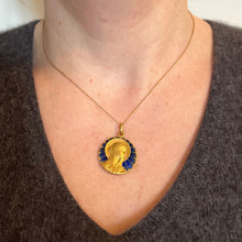 Load image into Gallery viewer, French Vernon Virgin Mary Plique A Jour Enamel 18K Yellow Gold Charm Pendant