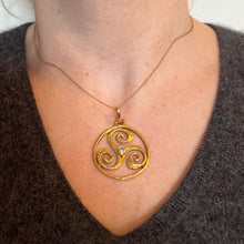 Load image into Gallery viewer, French Pierre Toulhart Triskel Triskelion 18K Yellow Gold Diamond Pendant