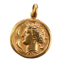 Load image into Gallery viewer, French Salacia Amphitrite Sea Goddess Dolphins 18K Yellow Gold Pendant Medal