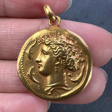 Load image into Gallery viewer, French Salacia Amphitrite Sea Goddess Dolphins 18K Yellow Gold Pendant Medal