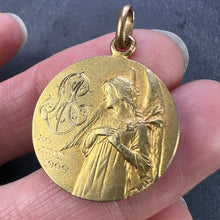 Load image into Gallery viewer, French Religious Medal Angel Jesus Communion 18K Yellow Gold Charm Pendant