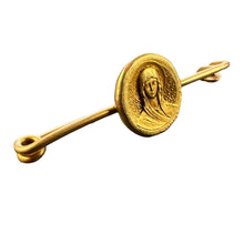 Load image into Gallery viewer, French Virgin Mary Medal Safety Pin 18K Yellow Gold Charm Brooch
