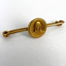 Load image into Gallery viewer, French Virgin Mary Medal Safety Pin 18K Yellow Gold Charm Brooch