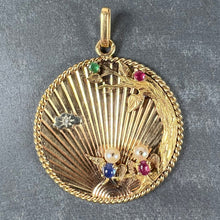 Load image into Gallery viewer, Large French 18K Yellow Gold Lovebirds Emerald Ruby Sapphire Diamond Pendant