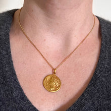 Load image into Gallery viewer, French Salacia Amphitrite Sea Goddess Dolphins 18K Yellow Gold Pendant Medal