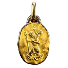Load image into Gallery viewer, Vintage French Perroud Saint Christopher 18K Yellow Gold Medal Pendant