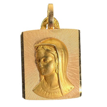 Load image into Gallery viewer, French Perroud Virgin Mary 18K Yellow Gold Rectangular Medal Pendant