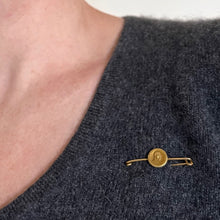 Load image into Gallery viewer, French Virgin Mary Medal Safety Pin 18K Yellow Gold Charm Brooch