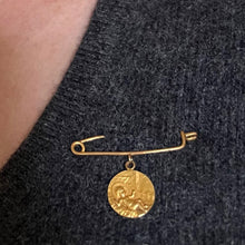 Load image into Gallery viewer, French Baby Medal Safety Pin 18K Yellow Gold Charm Pendant Brooch