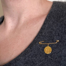 Load image into Gallery viewer, French Baby Medal Safety Pin 18K Yellow Gold Charm Pendant Brooch