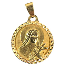 Load image into Gallery viewer, French Saint Therese 18K Yellow Gold Charm Medal Pendant