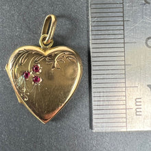 Load image into Gallery viewer, French 18K Yellow Gold Red Ruby Heart Locket Flower Charm Pendant