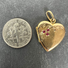 Load image into Gallery viewer, French 18K Yellow Gold Red Ruby Heart Locket Flower Charm Pendant