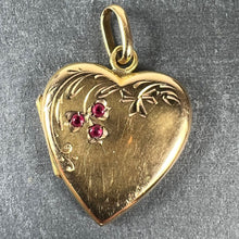 Load image into Gallery viewer, French 18K Yellow Gold Red Ruby Heart Locket Flower Charm Pendant