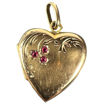 Load image into Gallery viewer, French 18K Yellow Gold Red Ruby Heart Locket Flower Charm Pendant