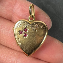 Load image into Gallery viewer, French 18K Yellow Gold Red Ruby Heart Locket Flower Charm Pendant