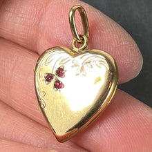 Load image into Gallery viewer, French 18K Yellow Gold Red Ruby Heart Locket Flower Charm Pendant