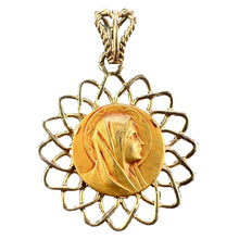 Load image into Gallery viewer, French Virgin Mary 18K Yellow Gold Religious Medal Pendant