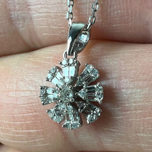 Load image into Gallery viewer, Diamond Flower 18K White Gold Charm Pendant Necklace