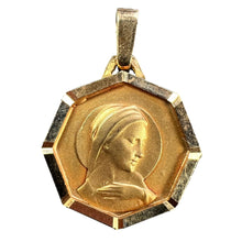 Load image into Gallery viewer, French Virgin Mary Octagonal 18K Yellow Gold Medal Charm Pendant