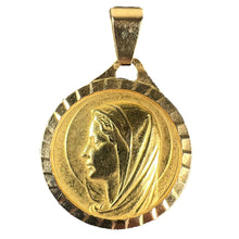 Load image into Gallery viewer, Large French 18K Yellow Gold Virgin Mary Charm Pendant Medal