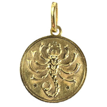 Load image into Gallery viewer, Italian Scorpio Starsign Zodiac 18K Yellow Gold Charm Medal Pendant