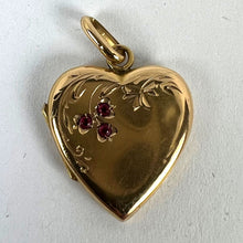 Load image into Gallery viewer, French 18K Yellow Gold Red Ruby Heart Locket Flower Charm Pendant