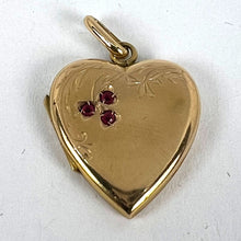 Load image into Gallery viewer, French 18K Yellow Gold Red Ruby Heart Locket Flower Charm Pendant